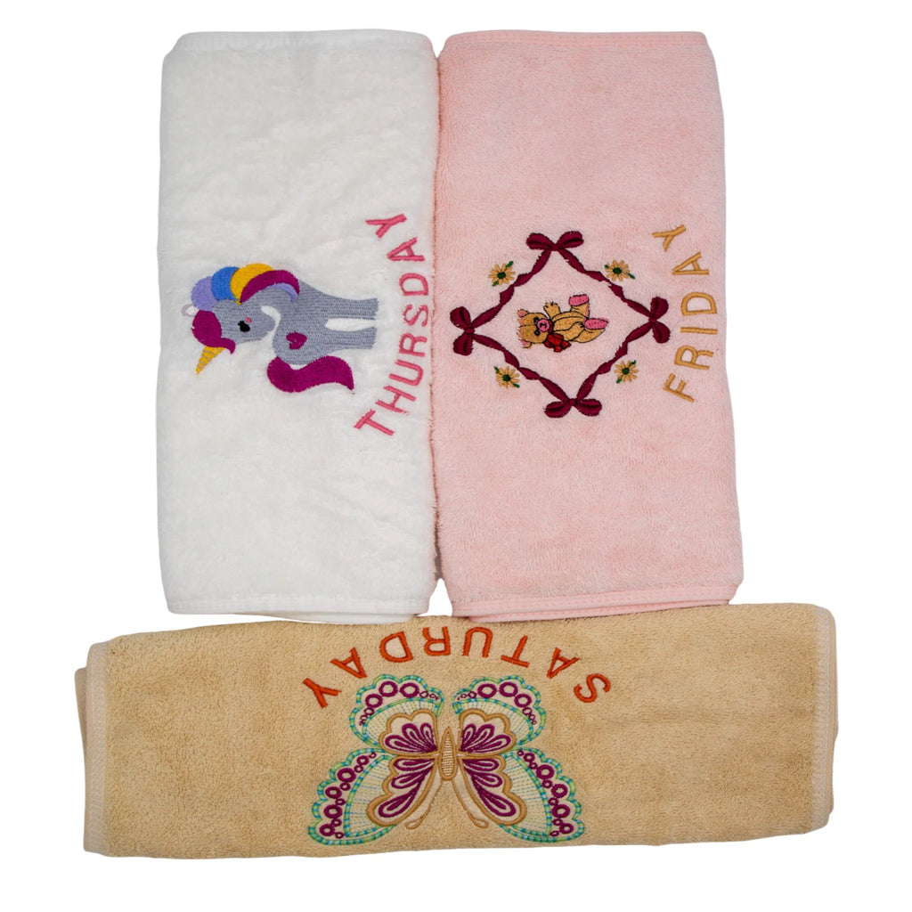 Seven Days of the Week Embroidered Guest Towels Set